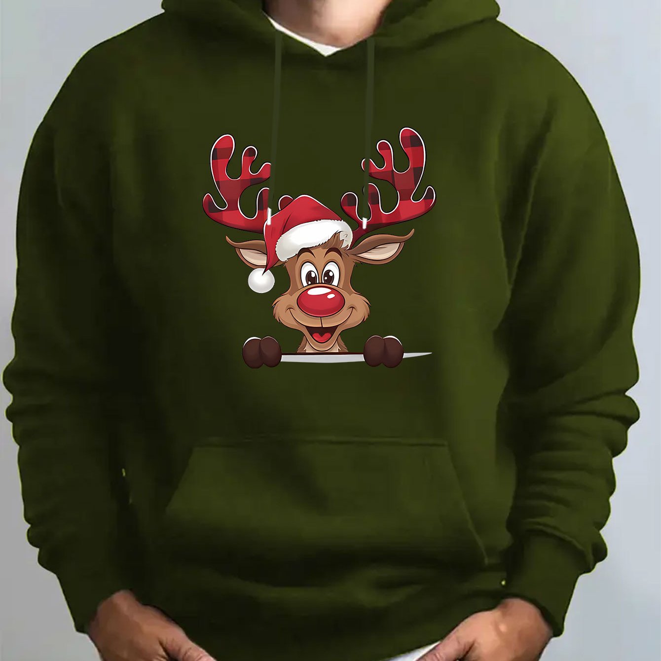 Mužská červená mikina s kapucňou – s jeleňom