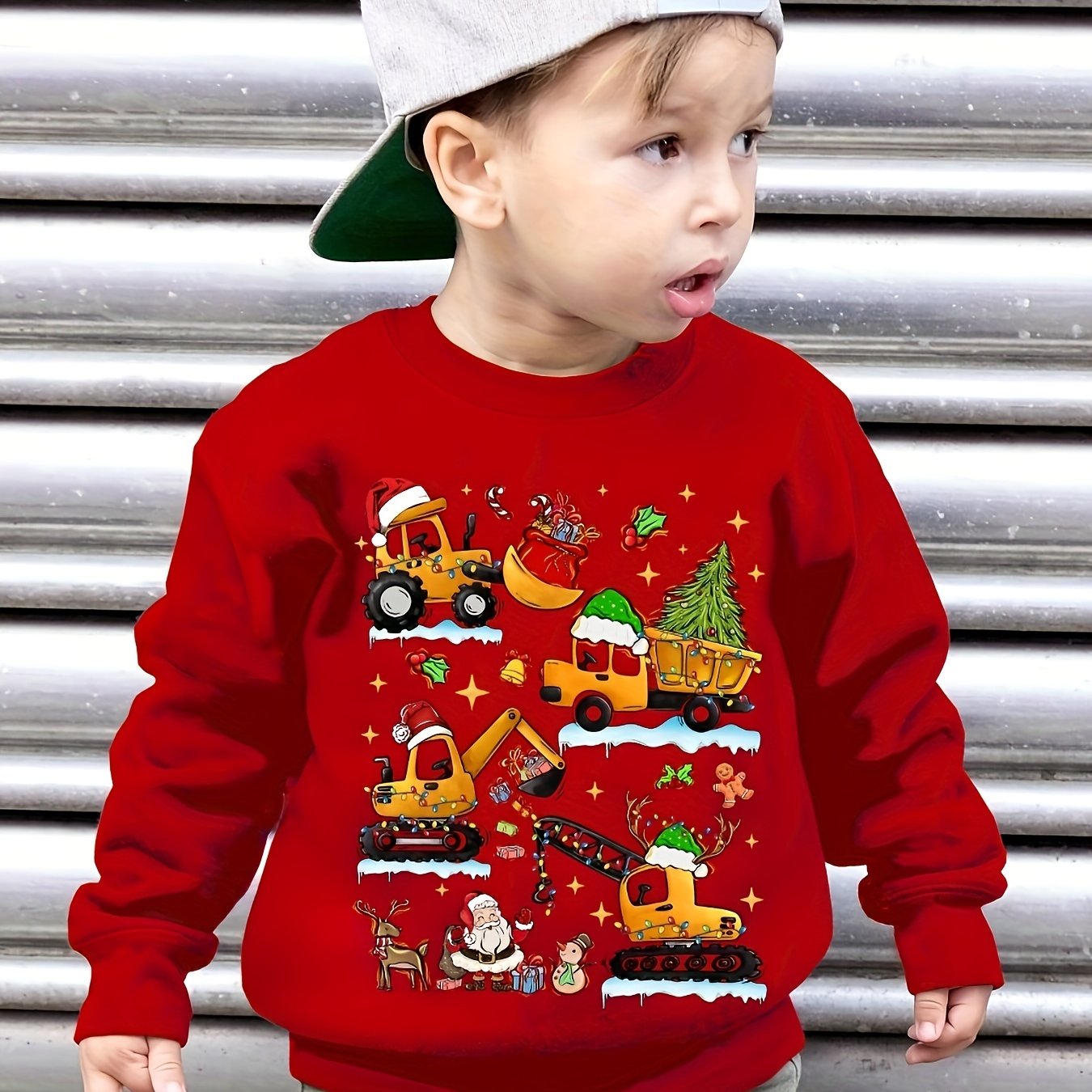 Mikina s vianočným bagrom – červená