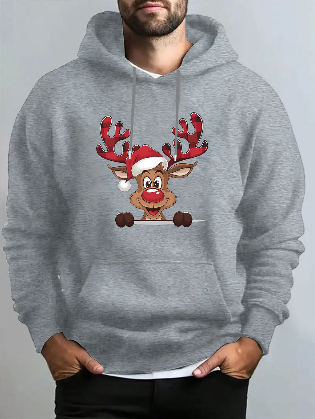 Mužská červená mikina s kapucňou – s jeleňom