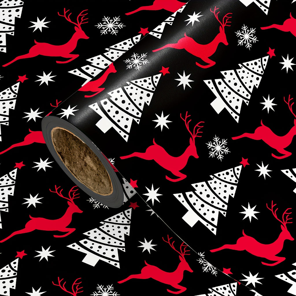 Vianočný baliaci papier – čierny s jeleňmi
