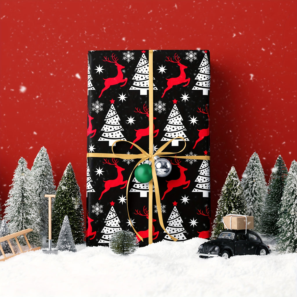 Vianočný baliaci papier – čierny s jeleňmi
