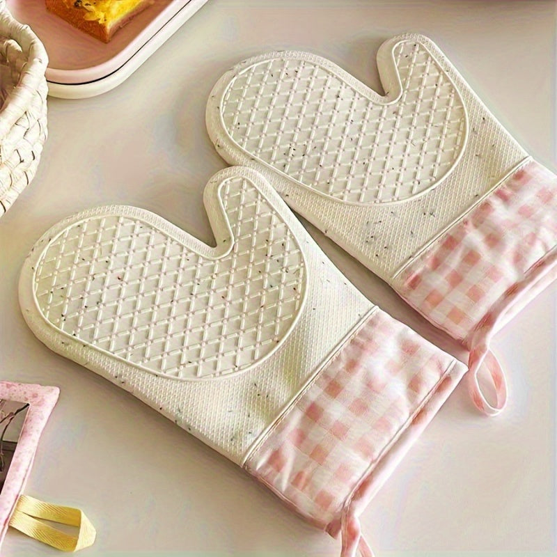 Silikónová kuchynská rukavica – ružová károvaná