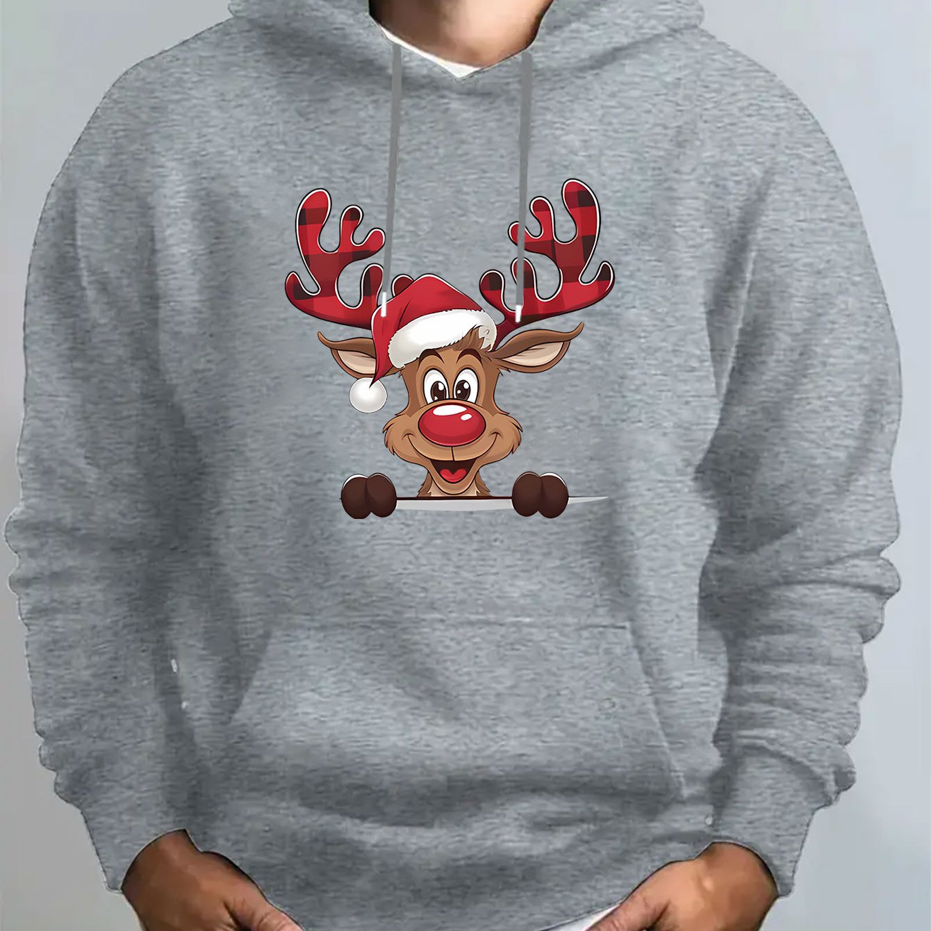 Mužská červená mikina s kapucňou – s jeleňom