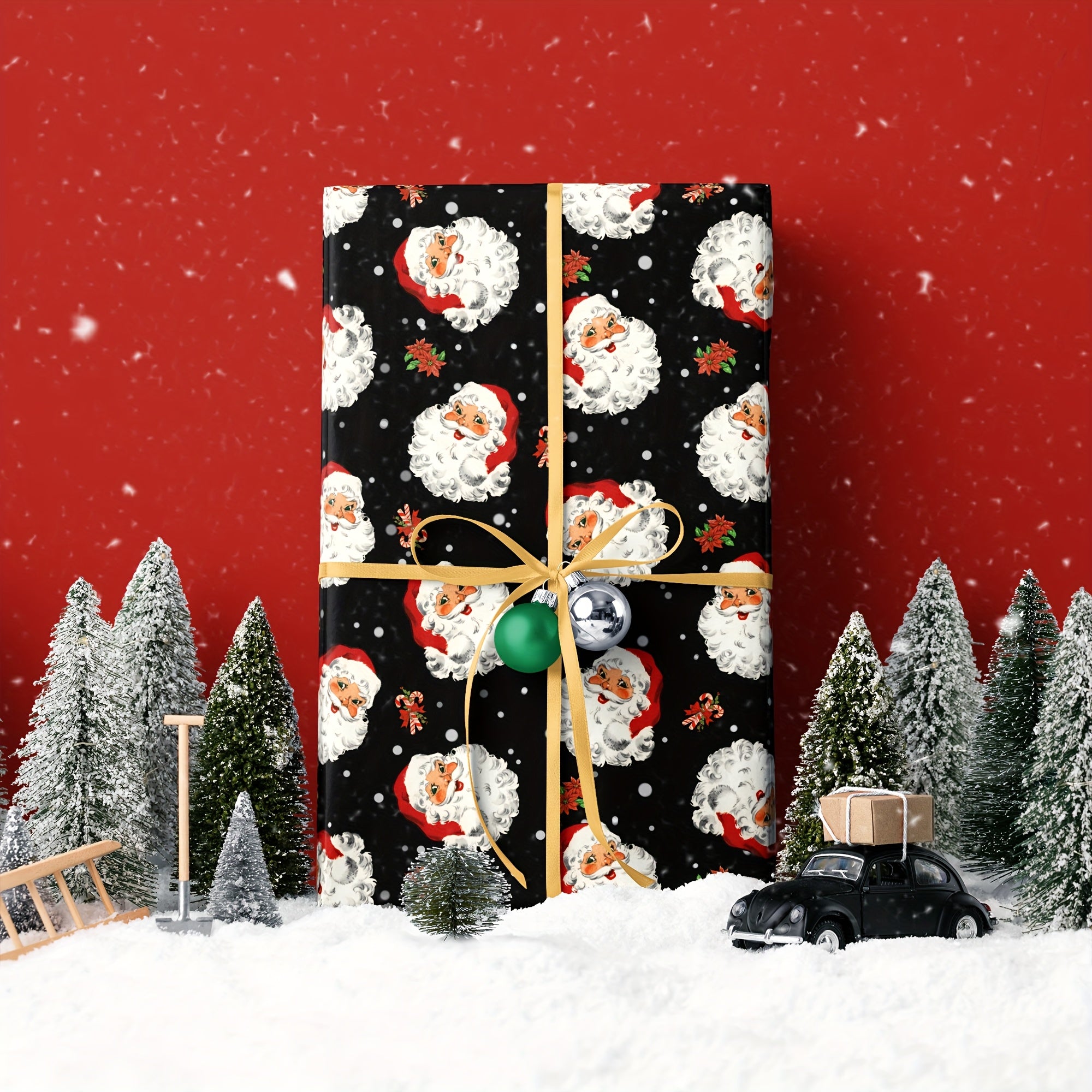 Vianočný baliaci papier – Santa Claus na čiernom pozadí