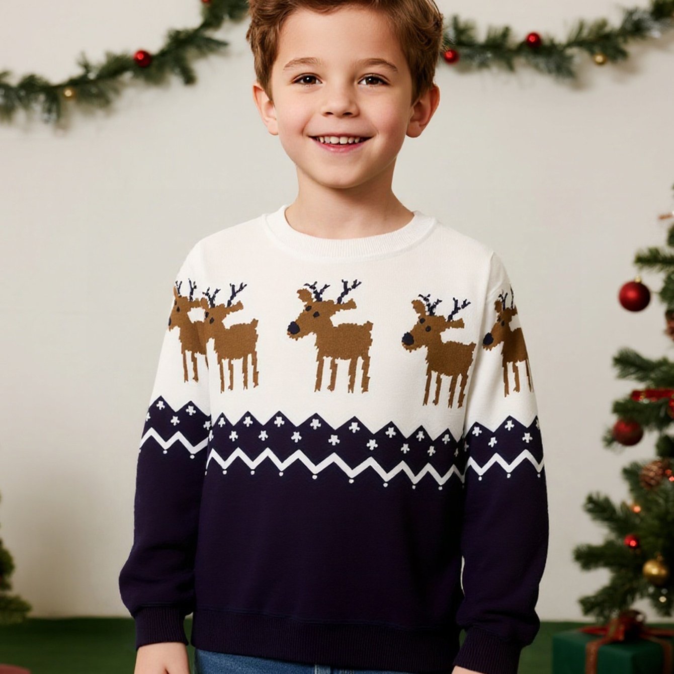 Vianočný sveter – s jeleňom a snehovými vločkami