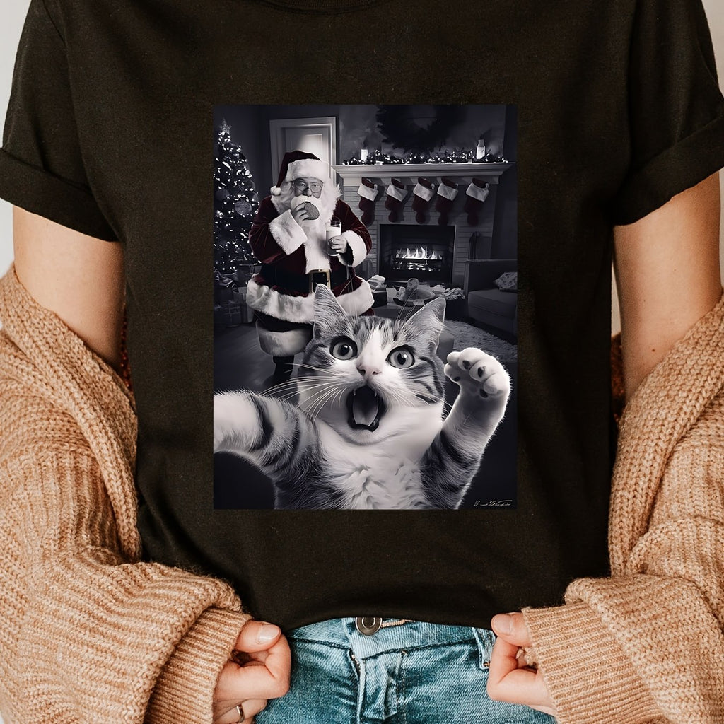 Tričko – vtipné mačacie a Santa selfie