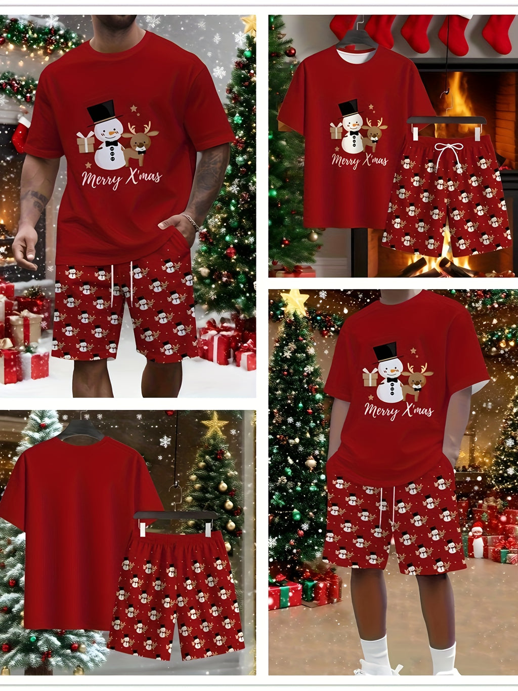Pánske vianočné tričko a šortky – červené