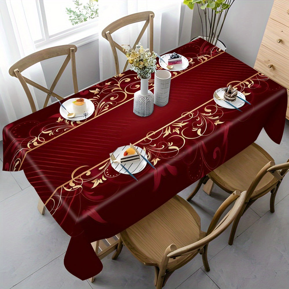 Obrus – červený a zlatý kvetinový