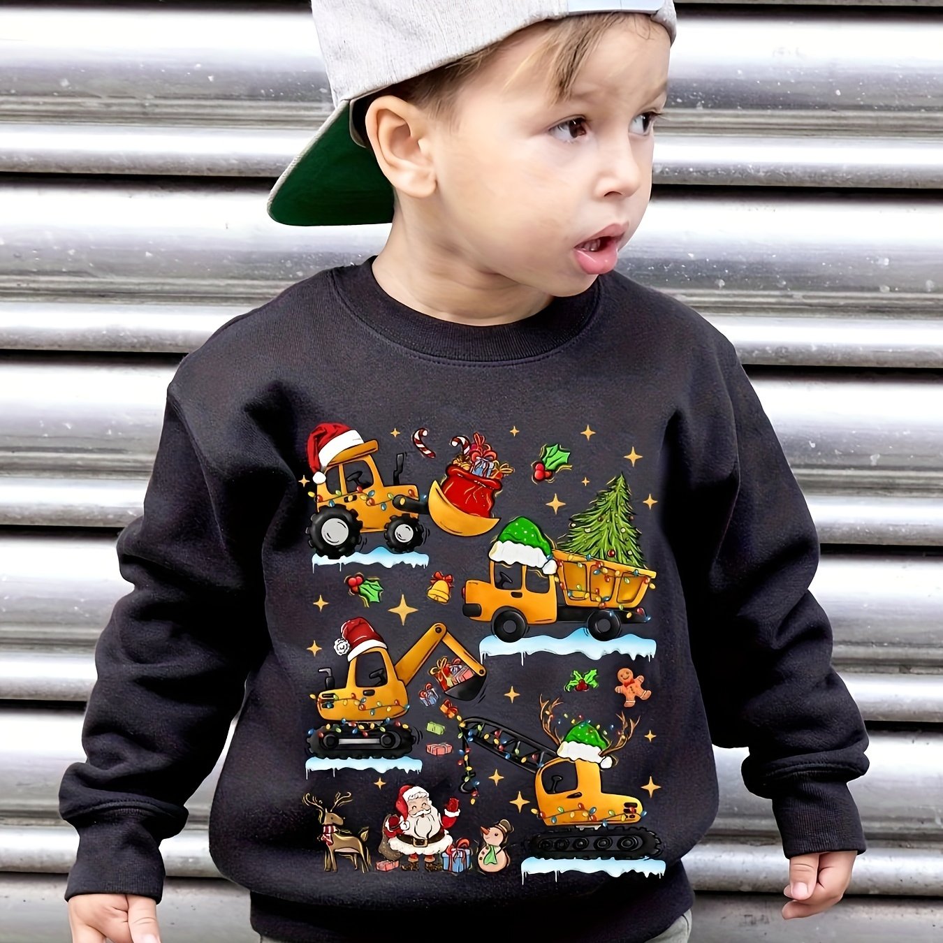 Mikina s vianočným bagrom – červená