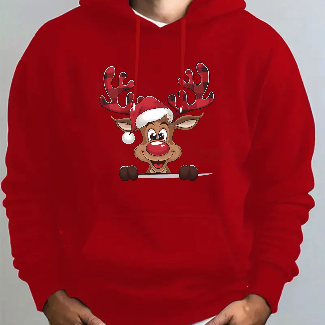 Mužská červená mikina s kapucňou – s jeleňom