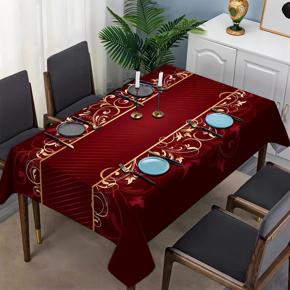 Obrus – červený a zlatý kvetinový