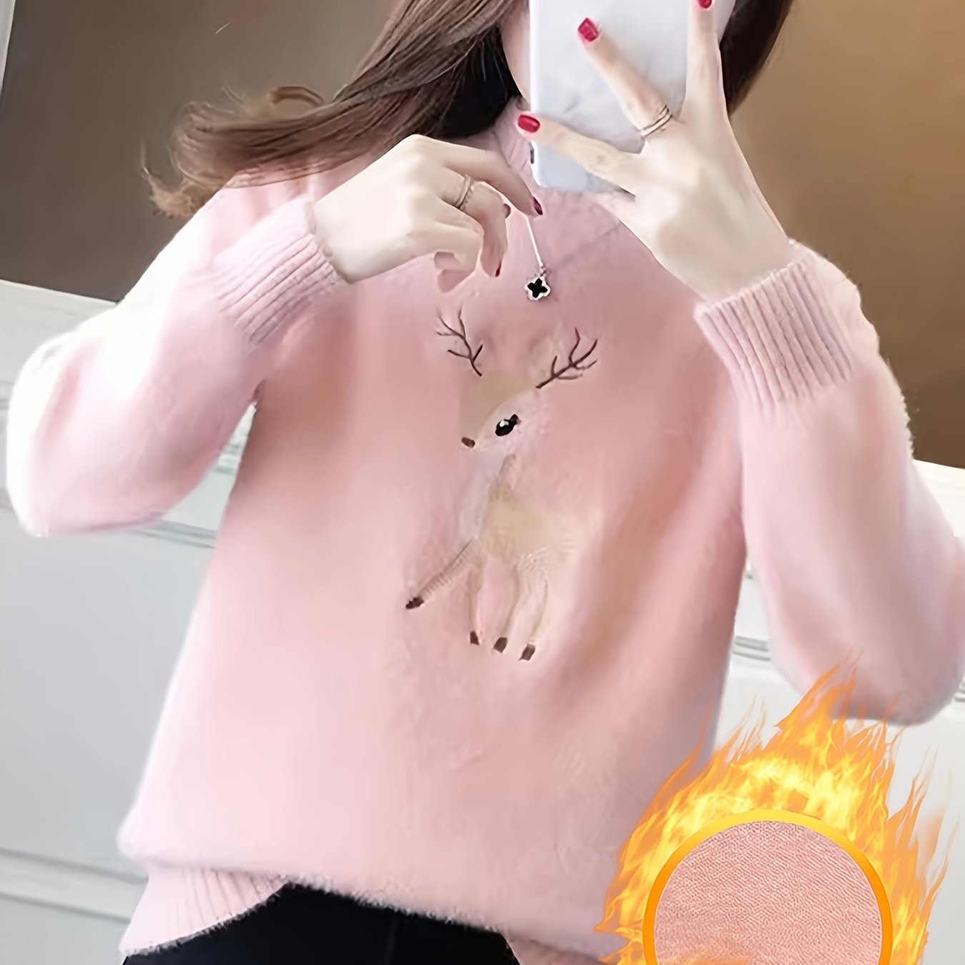 Vianočný sveter – elegantný polokrúžkový sveter s jeleňom