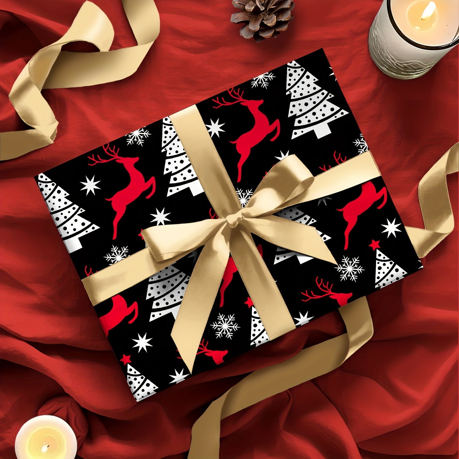 Vianočný baliaci papier – čierny s jeleňmi