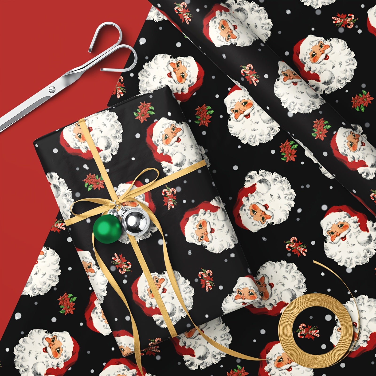 Vianočný baliaci papier – Santa Claus na čiernom pozadí