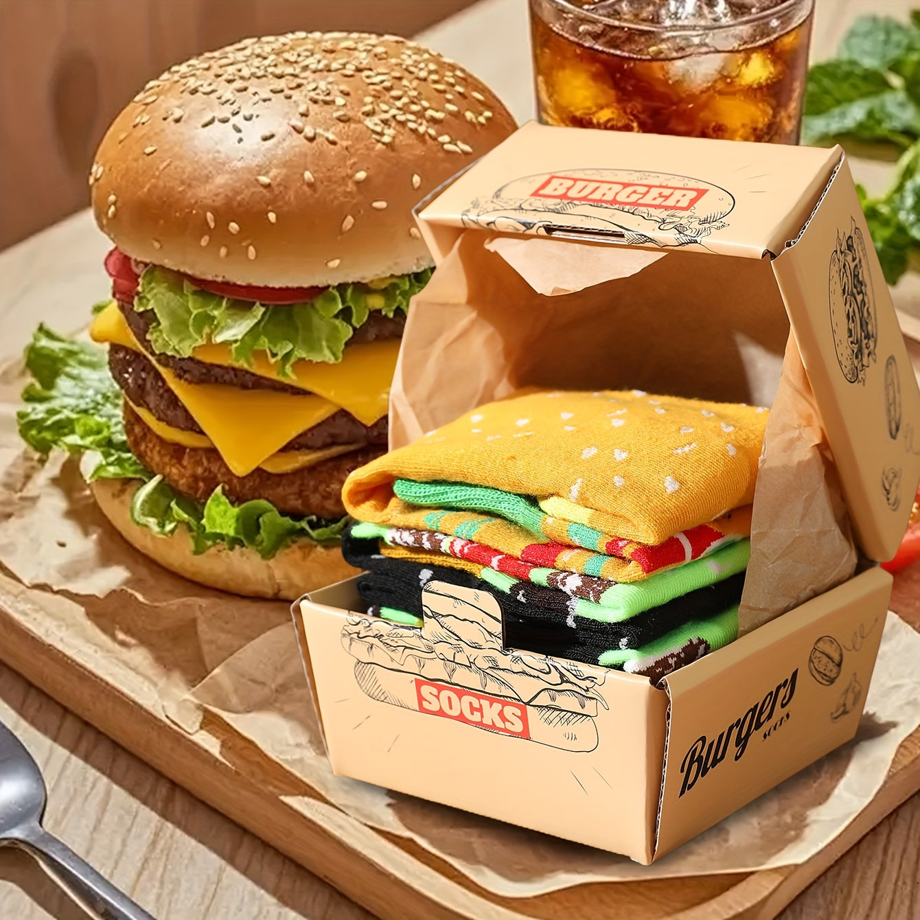 Ponožky s hamburgerom – 2 páry