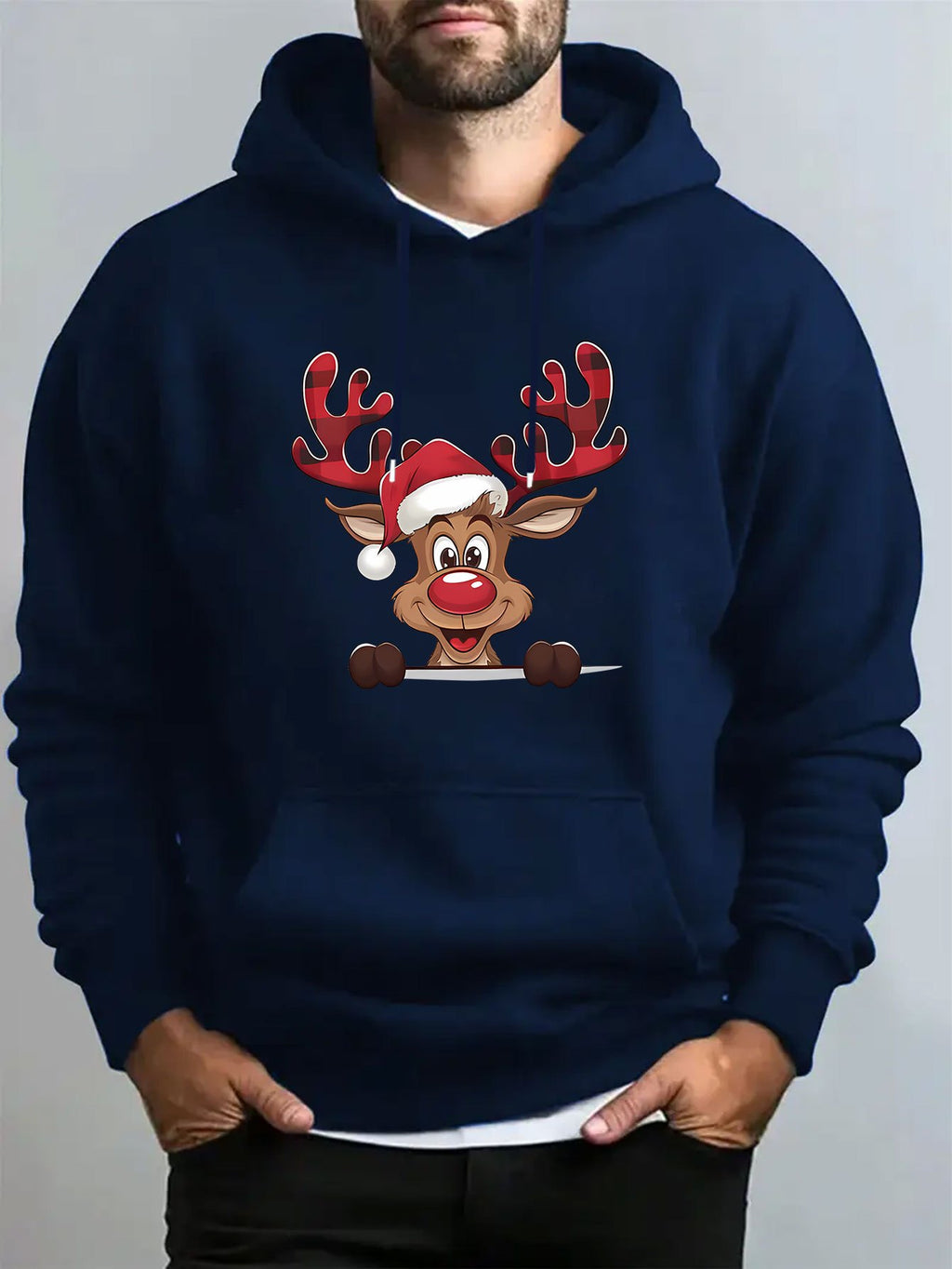 Mužská červená mikina s kapucňou – s jeleňom