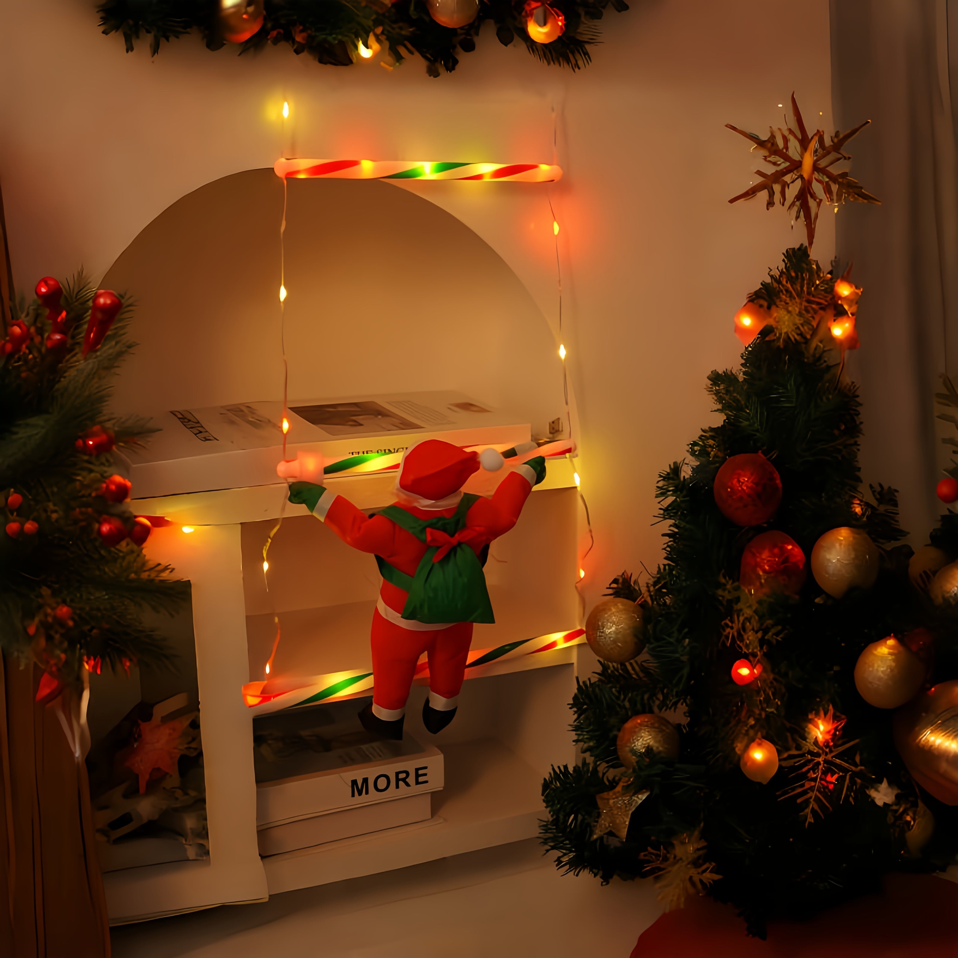 Vianočné svetielka – Santa Claus na rebríku