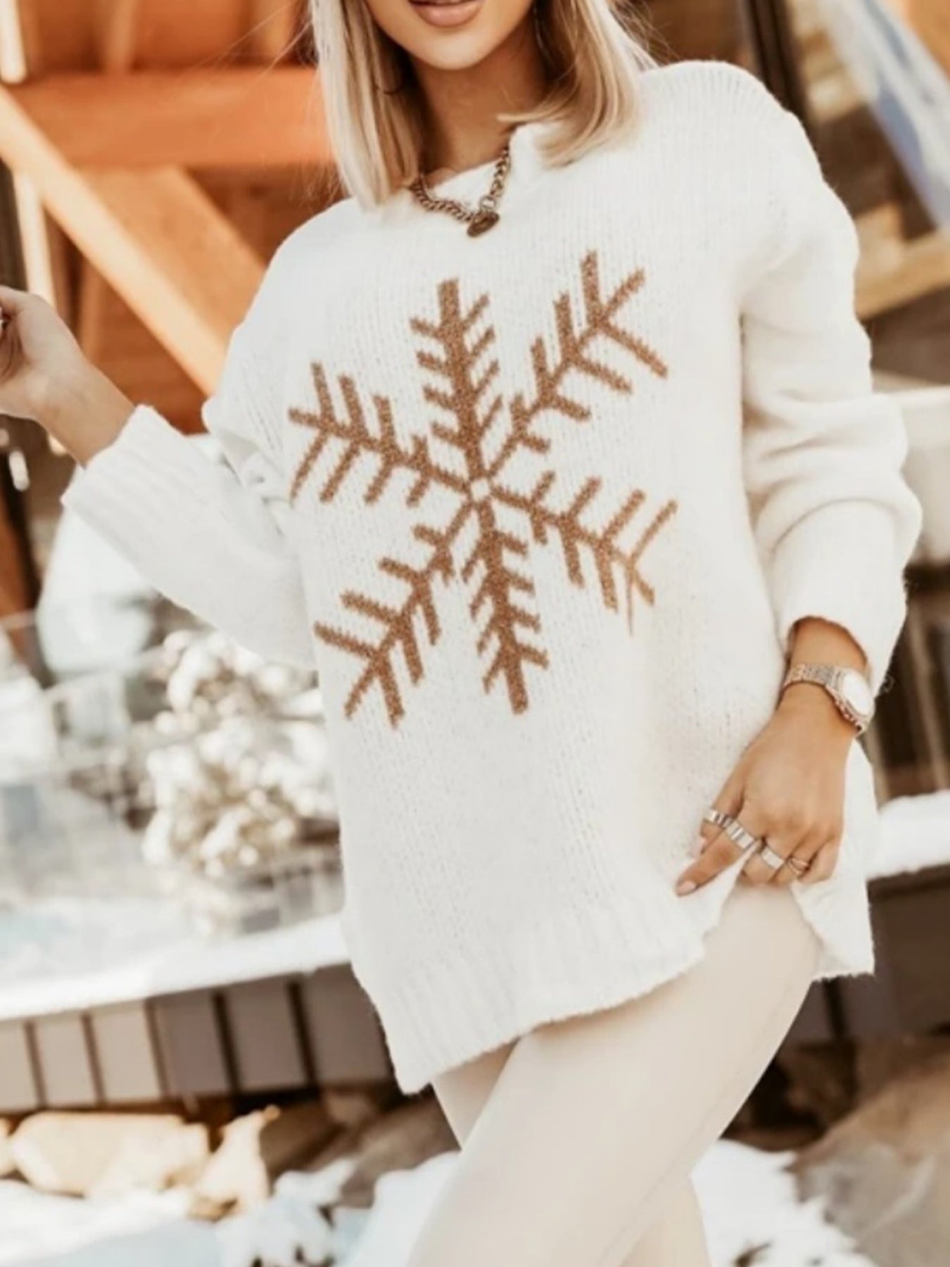 Dámsky elegantný vianočný sveter – snehová vločka