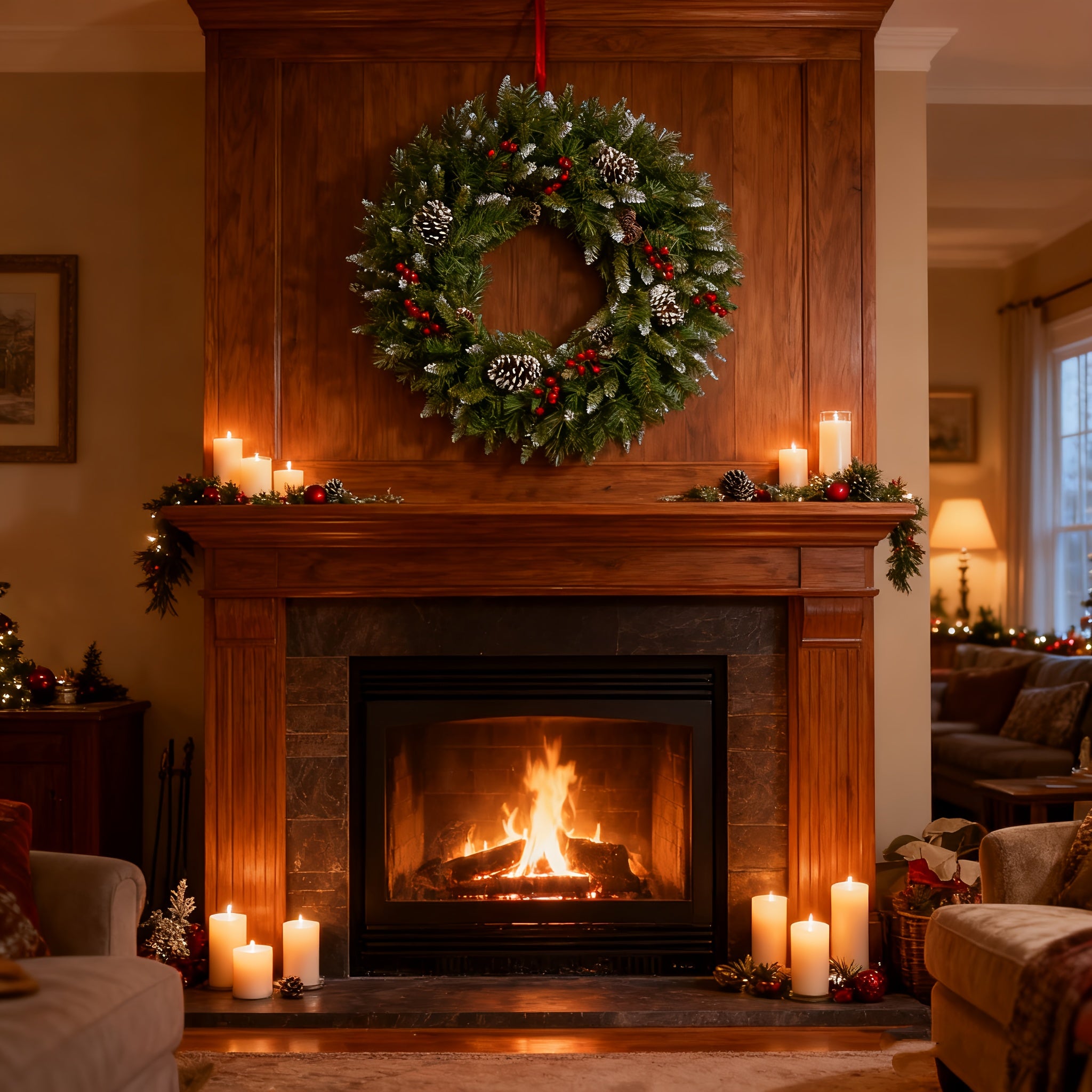 Vianočný veniec – s červenými bobuľami