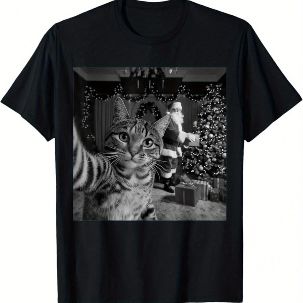 Tričko s vianočnou mačkou – čierne
