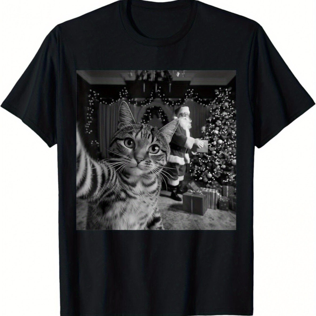 Tričko s vianočnou mačkou – čierne