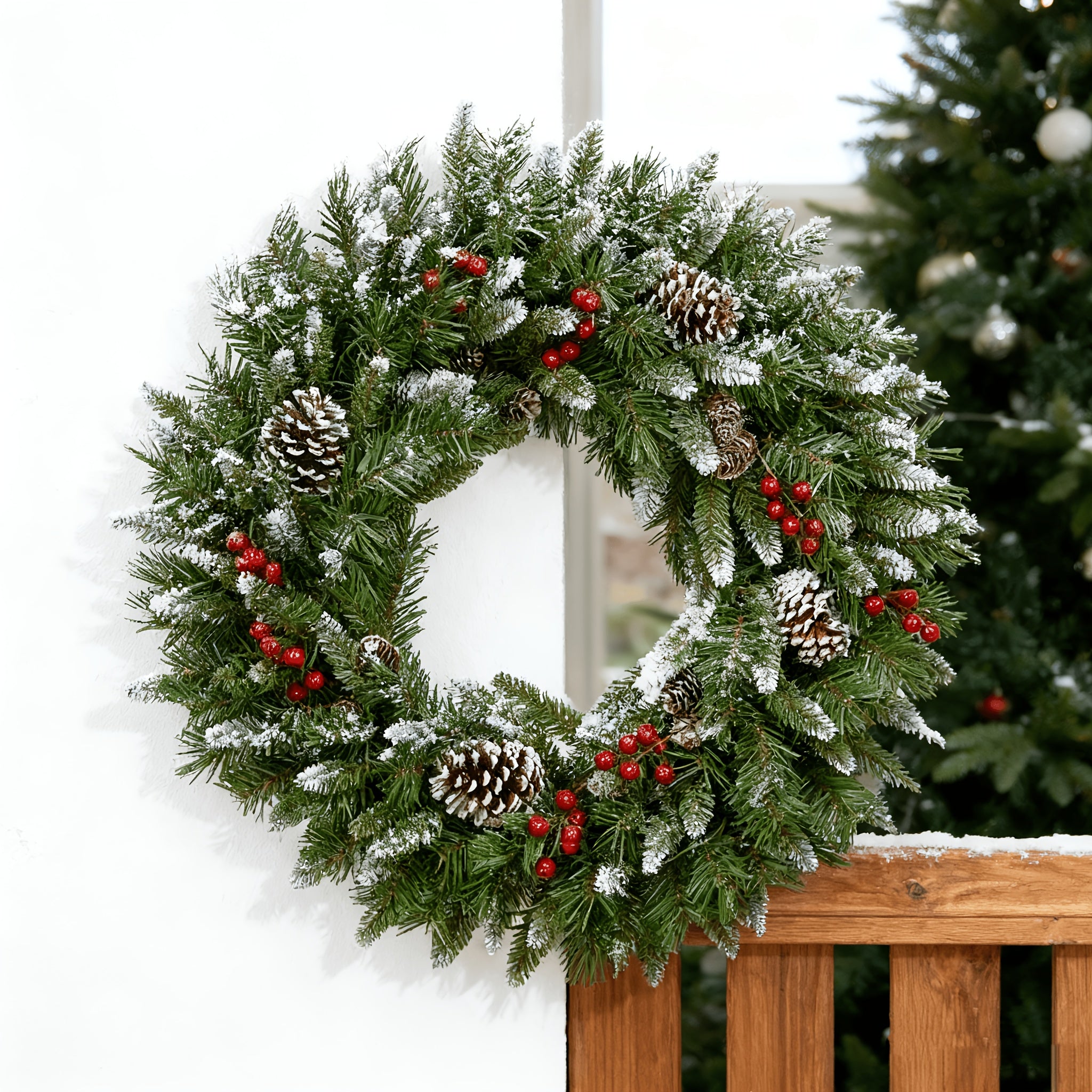 Vianočný veniec – s červenými bobuľami