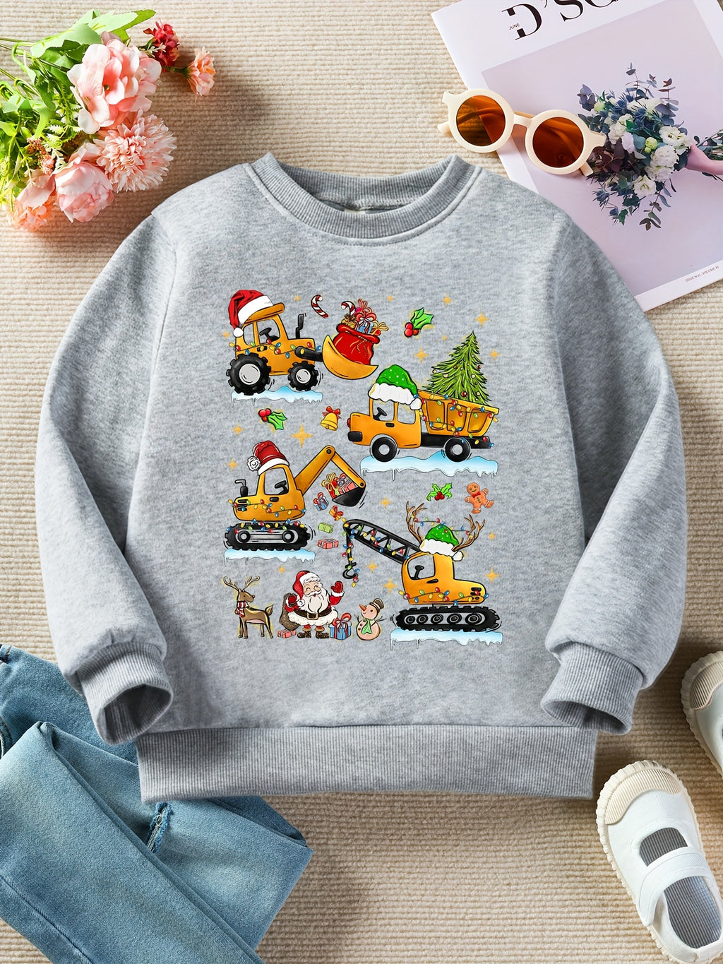 Mikina s vianočným bagrom – červená