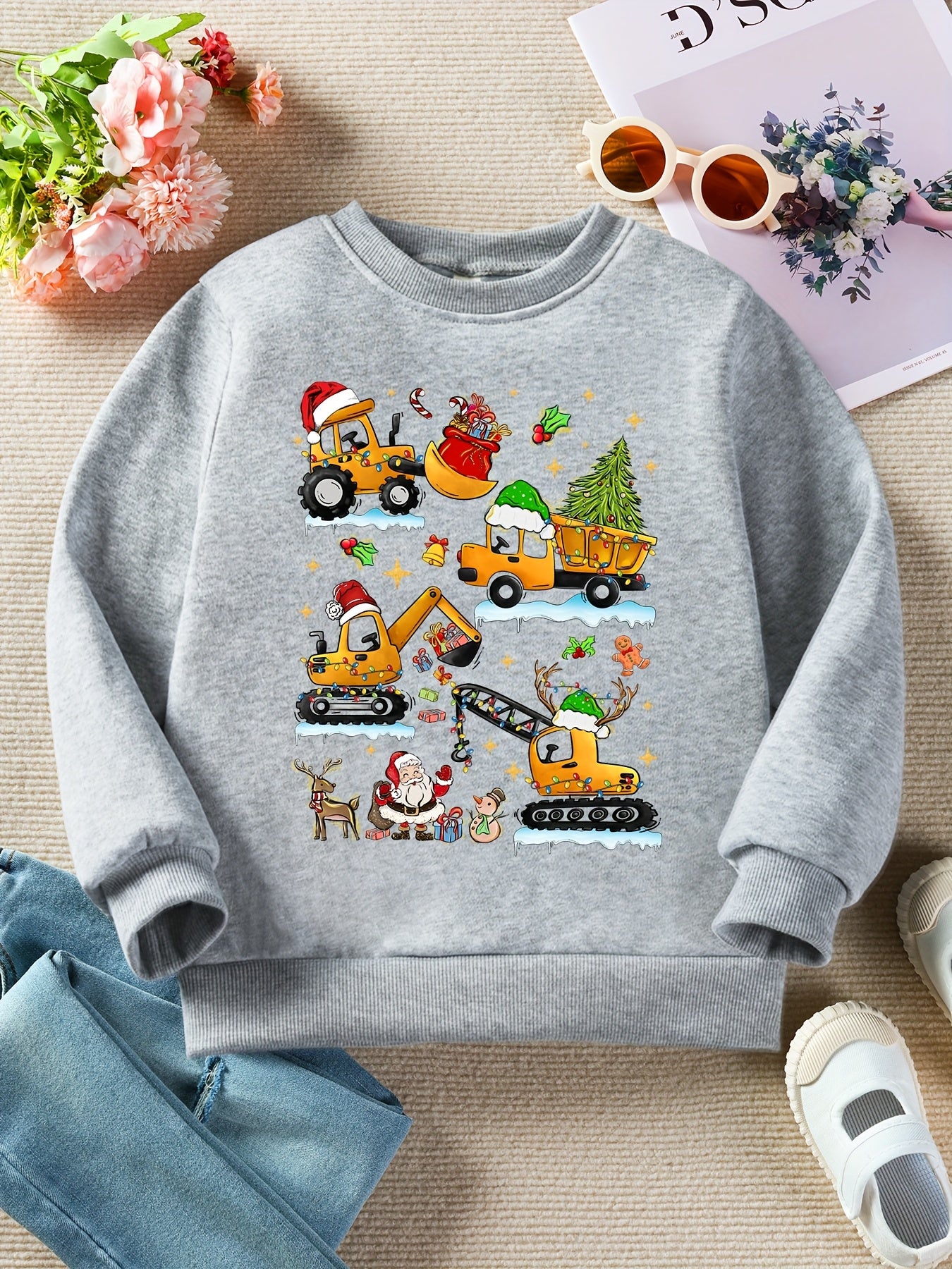 Mikina s vianočným bagrom – červená