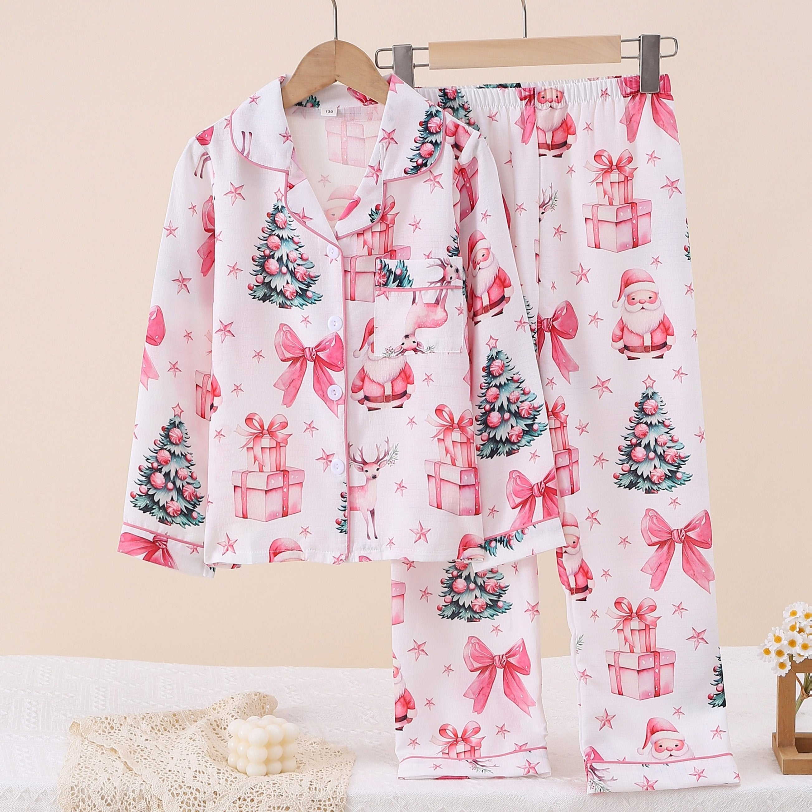 Vianočné pyžamo pre dievčatá – ružové a červené