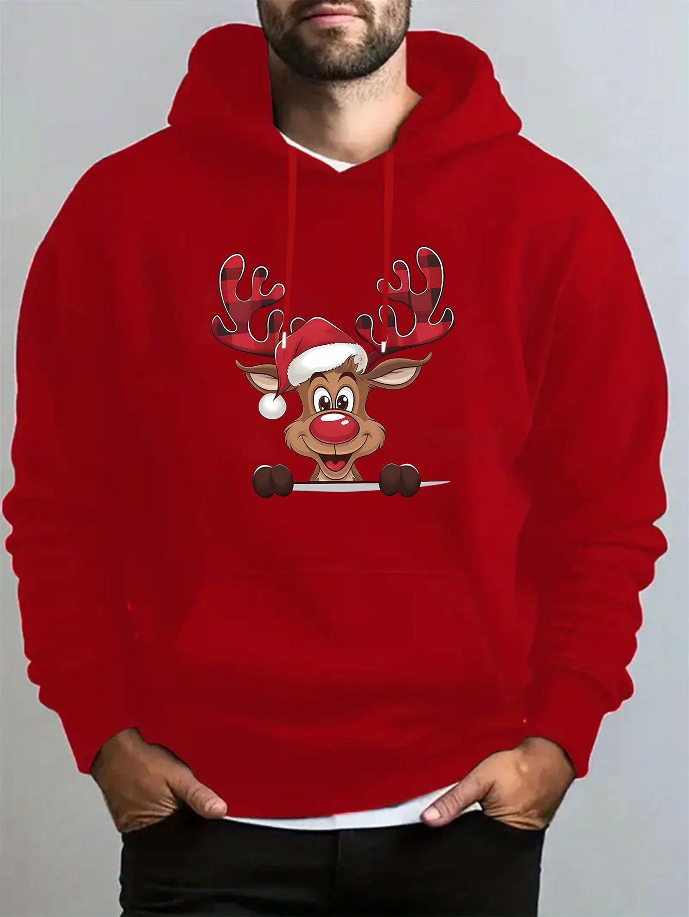 Mužská červená mikina s kapucňou – s jeleňom