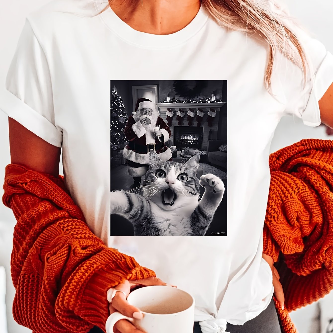Tričko – vtipné mačacie a Santa selfie