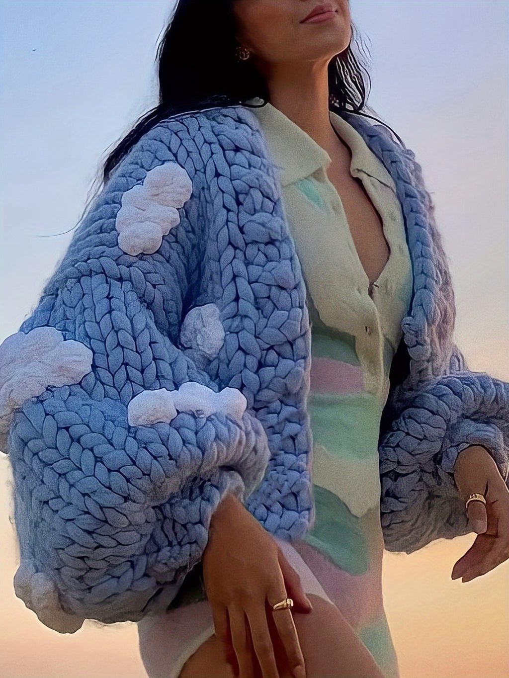 Dámsky kardigán – modrý s oblakmi