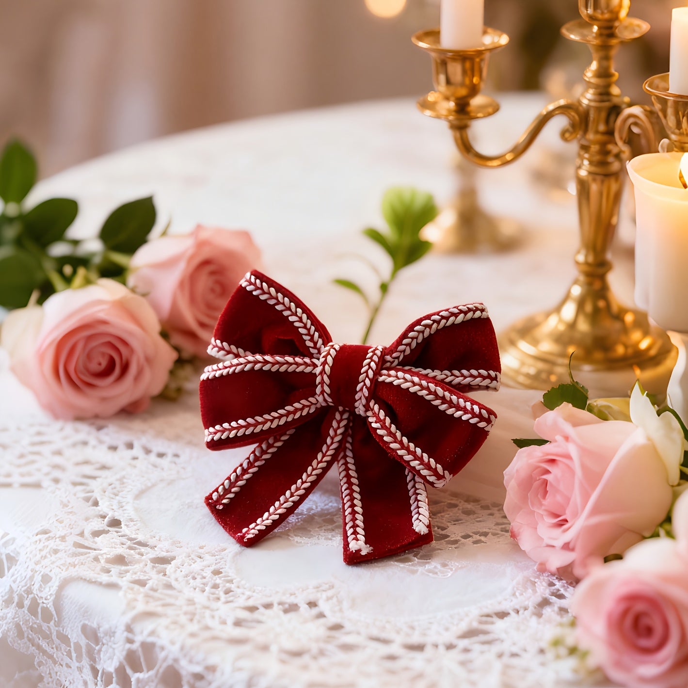 Vianočné ozdoby – červené a biele mašle