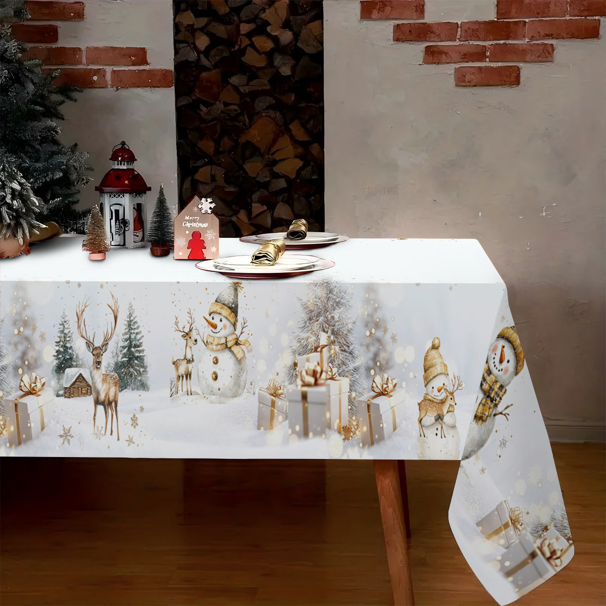 Obrus – bielo-zlatý s jelením motívom