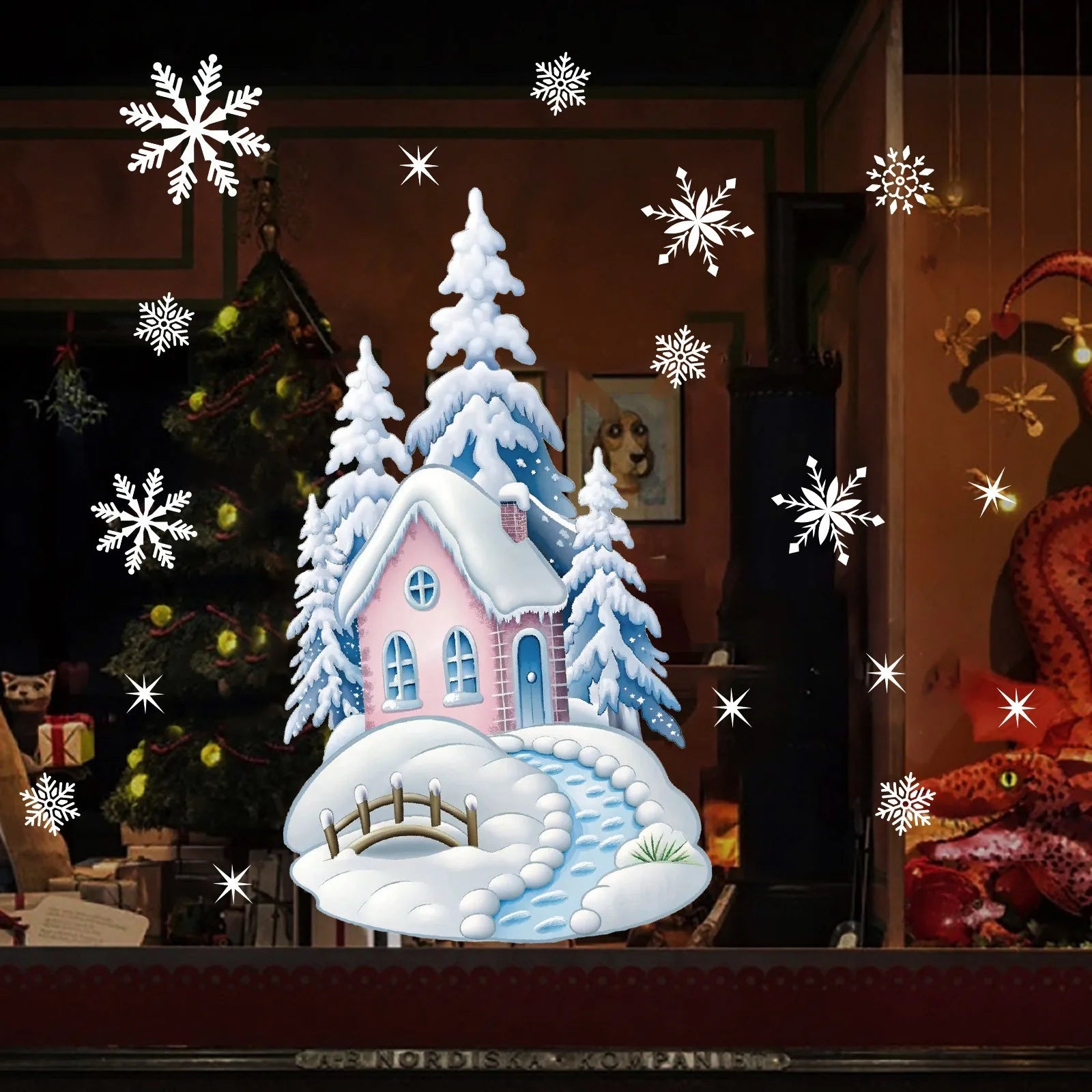 Vianočné nálepky na okno – elf a Santa Claus