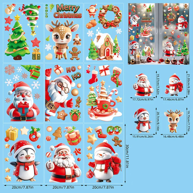 Vianočné nálepky na okno – snehové vločky a sobi