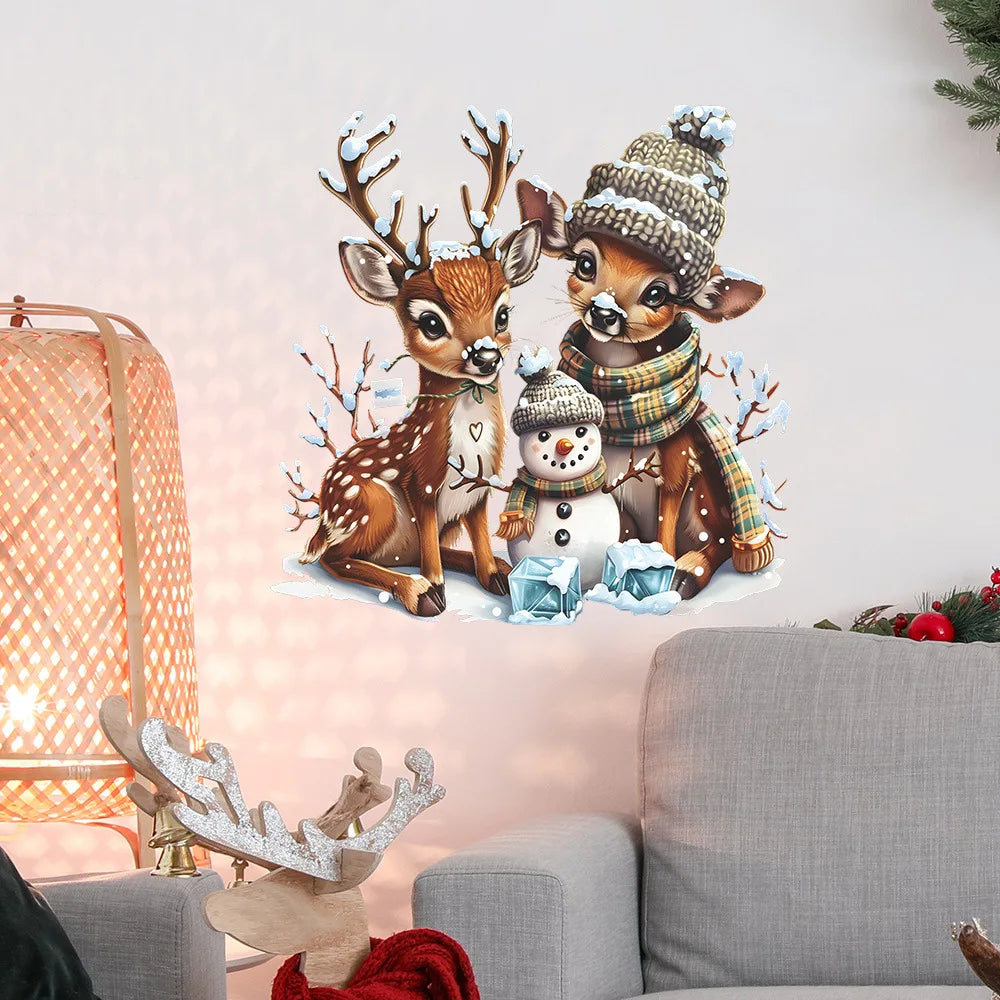 Nálepka na stenu – Vianočný jeleň a snehuliak