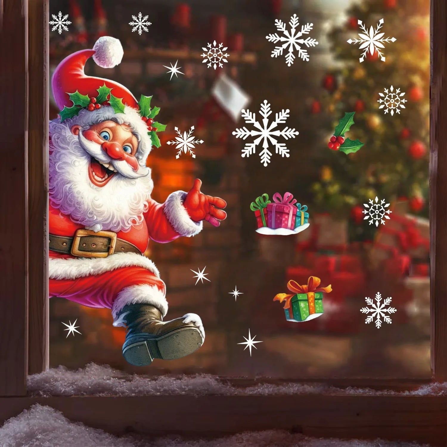 Vianočné nálepky na okno – elf a Santa Claus