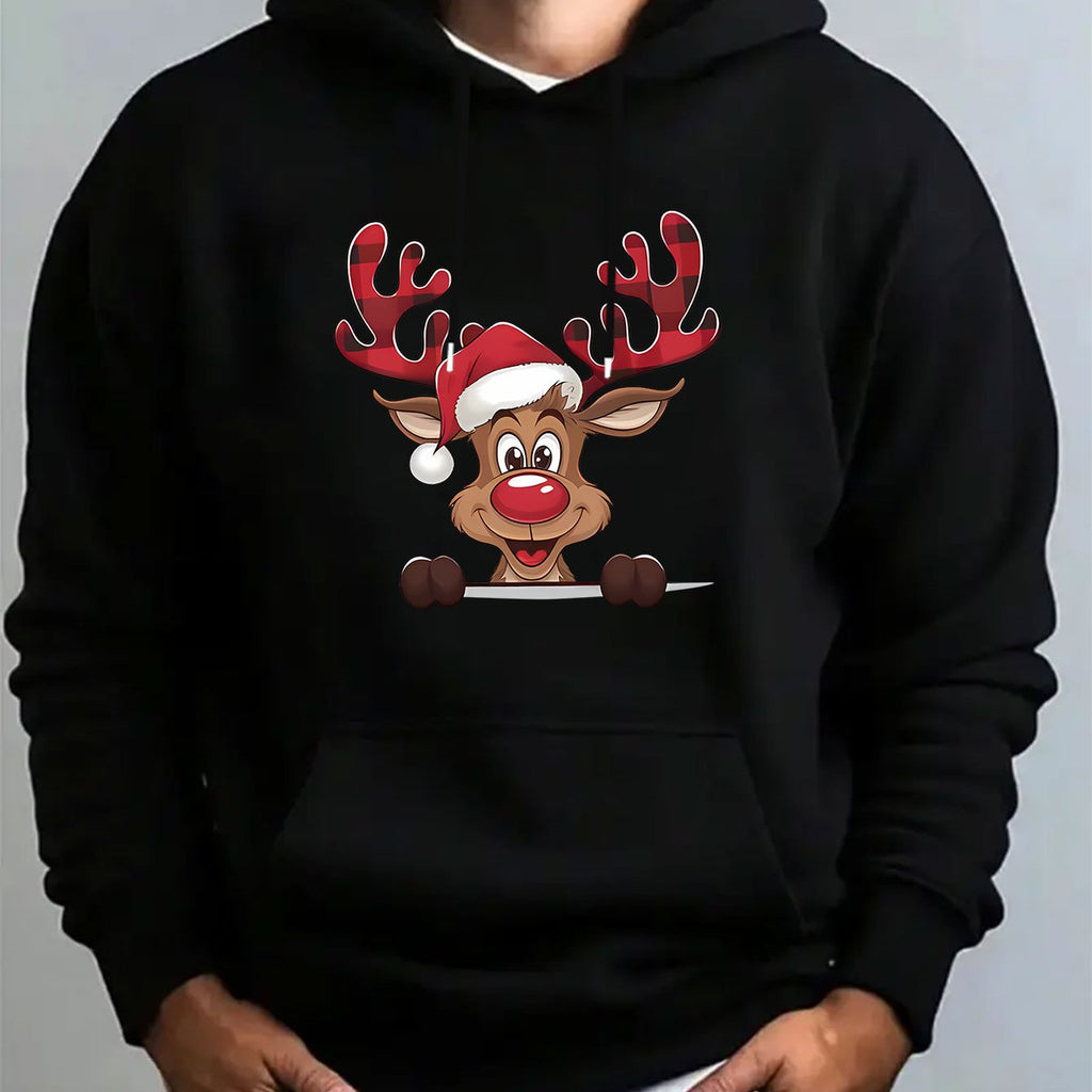 Mužská červená mikina s kapucňou – s jeleňom