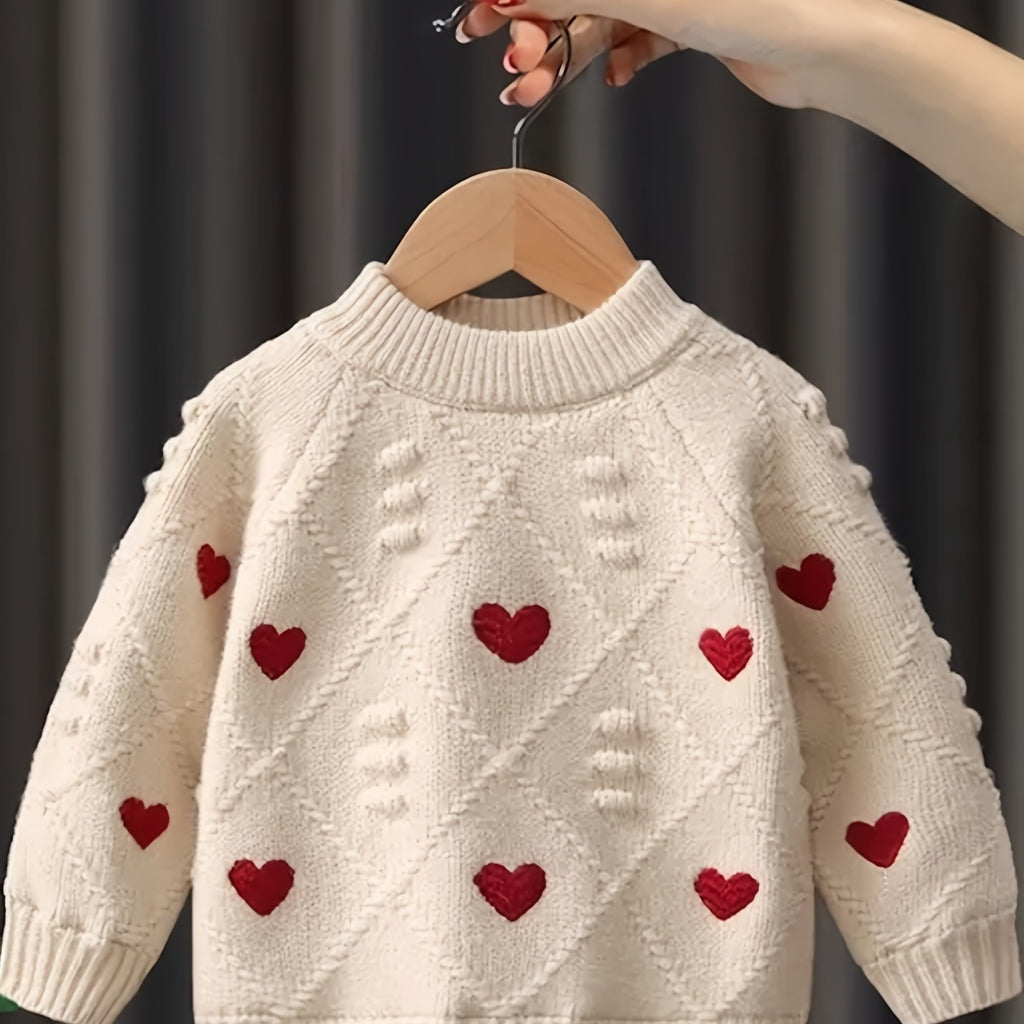 Detský sveter – červený srdiečkový