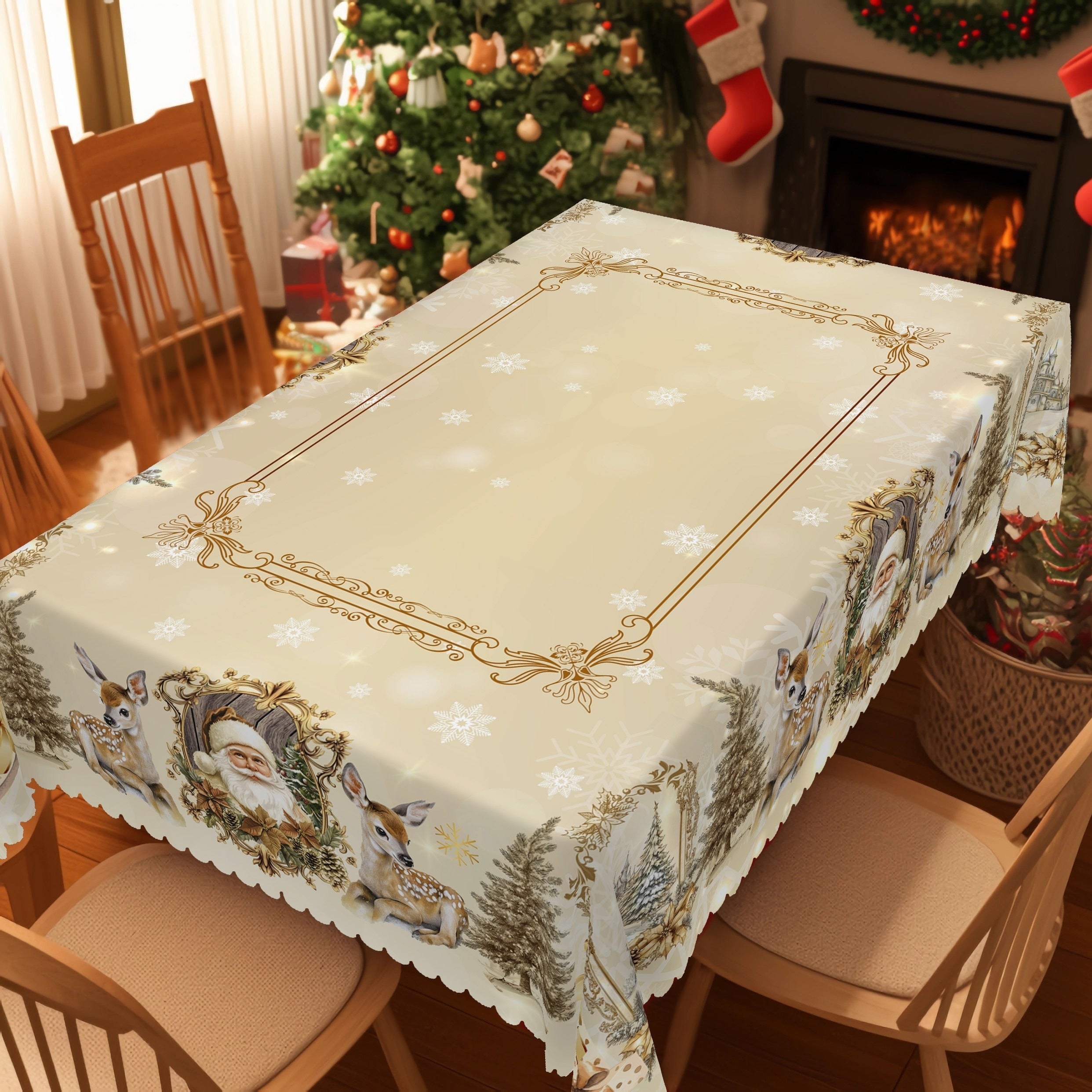 Vianočný obrus – zlatobiely