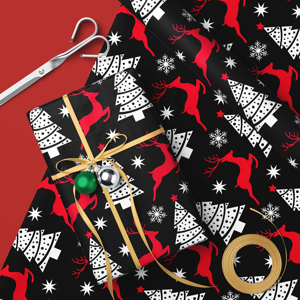 Vianočný baliaci papier – čierny s jeleňmi