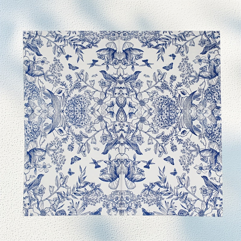 Servítky – modré s kvetinovým a vtáčím dizajnom