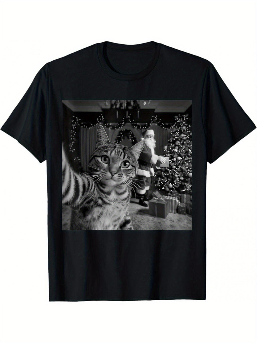 Tričko s vianočnou mačkou – čierne