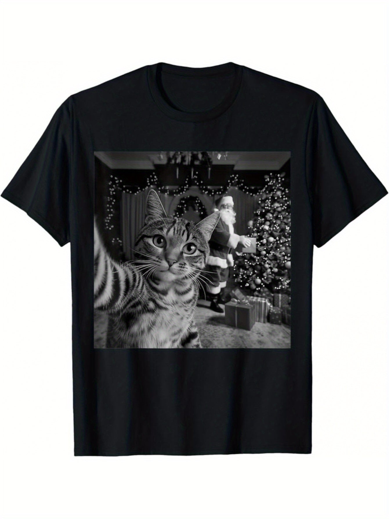 Tričko s vianočnou mačkou – čierne