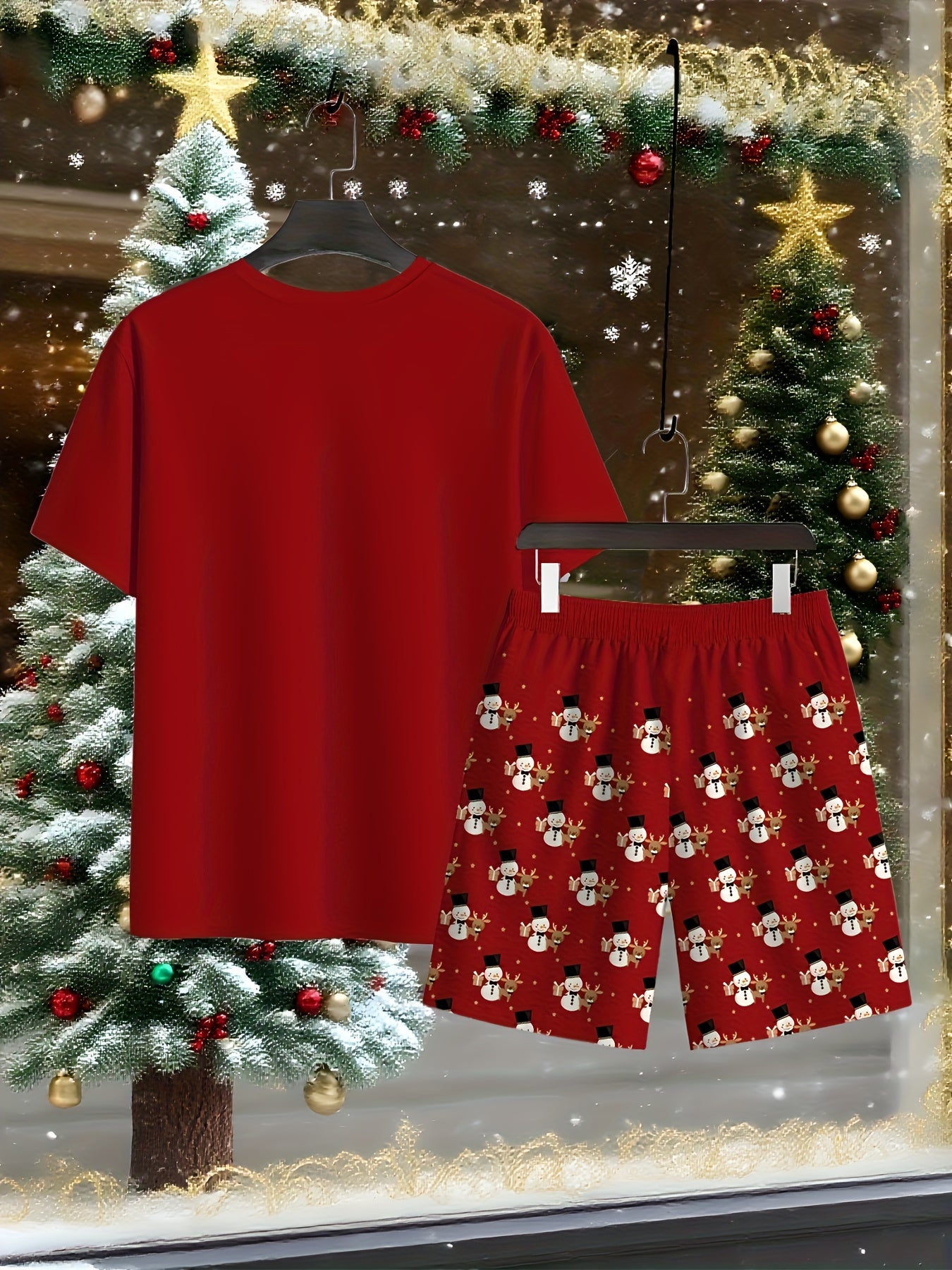 Pánske vianočné tričko a šortky – červené