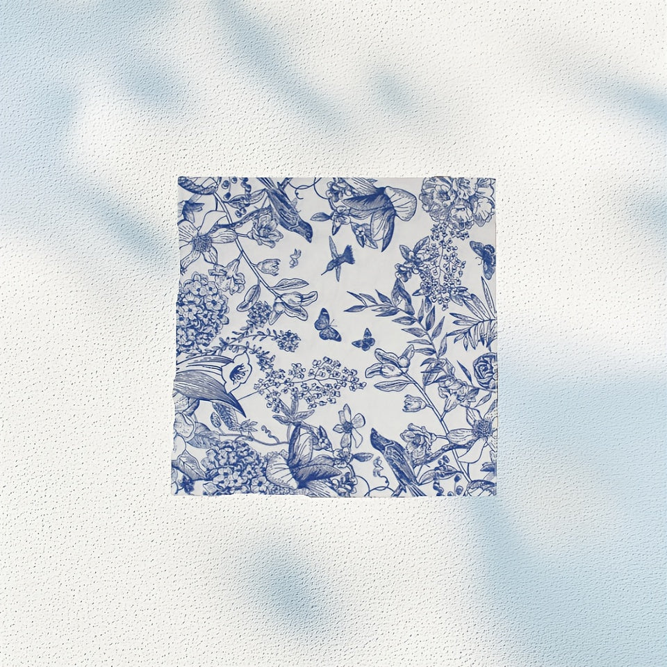 Servítky – modré s kvetinovým a vtáčím dizajnom