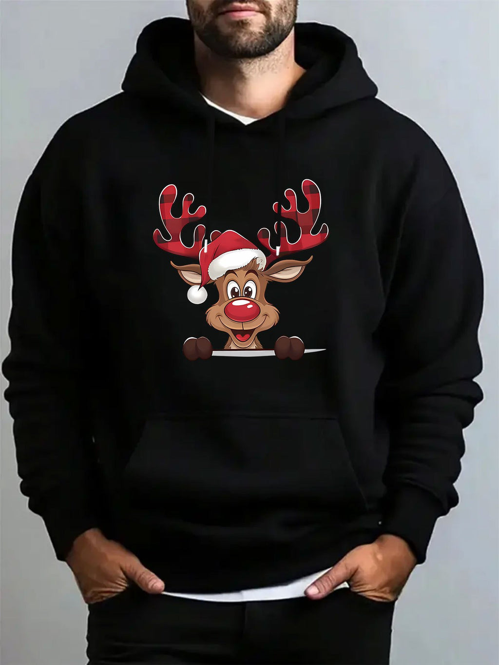 Mužská červená mikina s kapucňou – s jeleňom