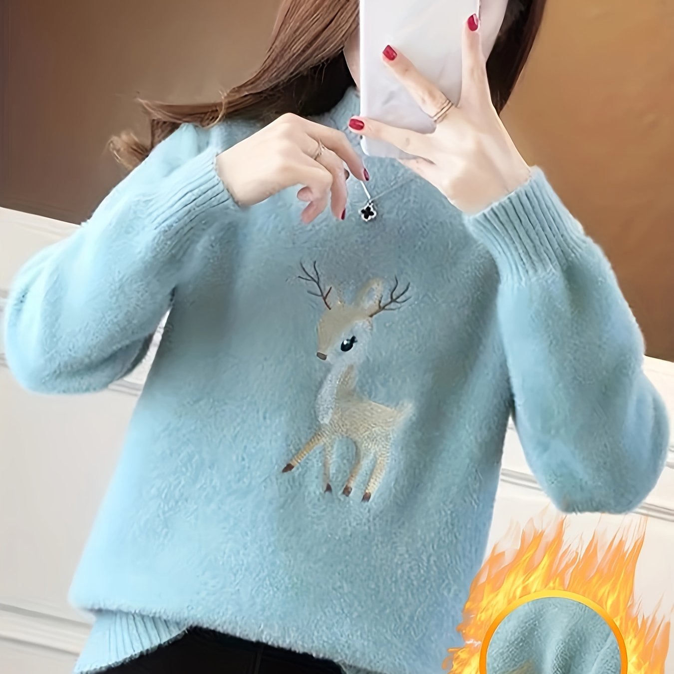 Vianočný sveter – elegantný polokrúžkový sveter s jeleňom