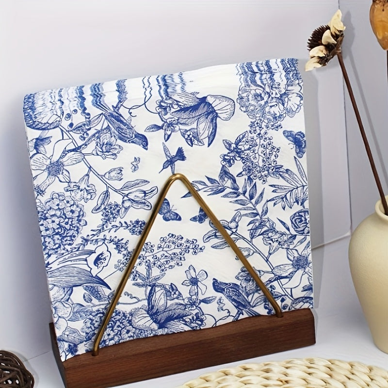 Servítky – modré s kvetinovým a vtáčím dizajnom